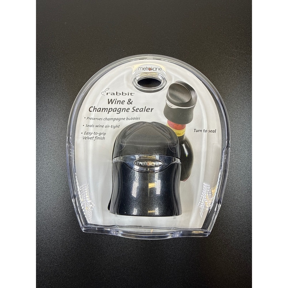 Rabbit Wine and Champagne Sealer Metrokane Black Velvet Finish 6149 New